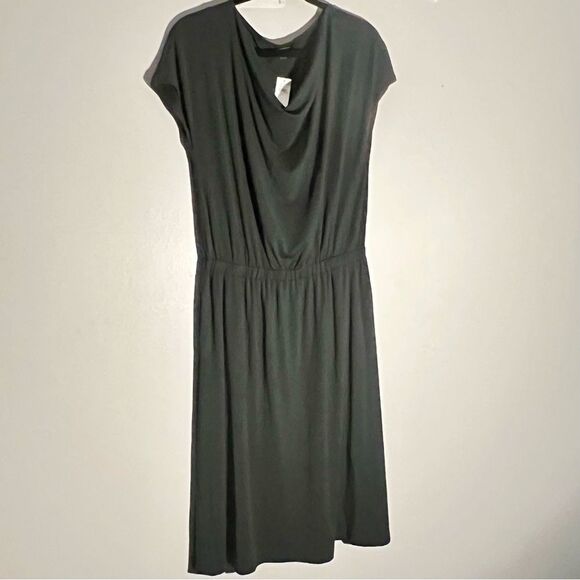 Banana Republic NWT Black Dolman Sleeve Cowl Neck Midi Modal Dress size S - Picture 2 of 10